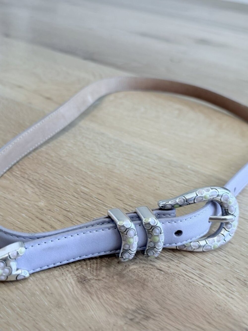 Set of 2 Women’s BRIGHTON Leather Belts M/L Purple & Black - Picture 4 of 7